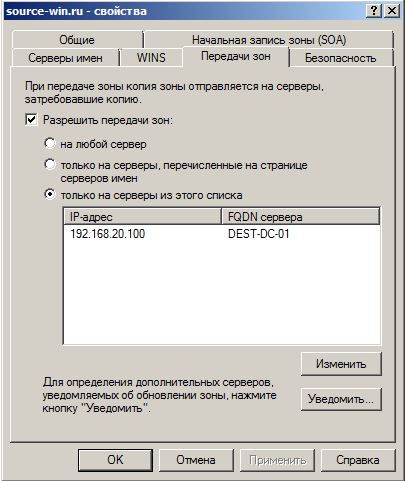 Добавление разрешения на передачу зоны в MS DNS