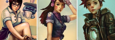 Персонажи Overwatch в стиле 1950-х